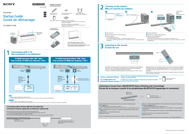 Page n°1 - Guide d'installation Sony HT-CT290