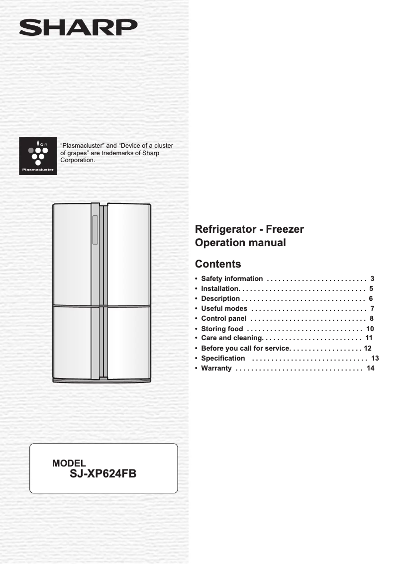 Page n°1 - Manuel utilisateur Sharp SJ-XP624FB