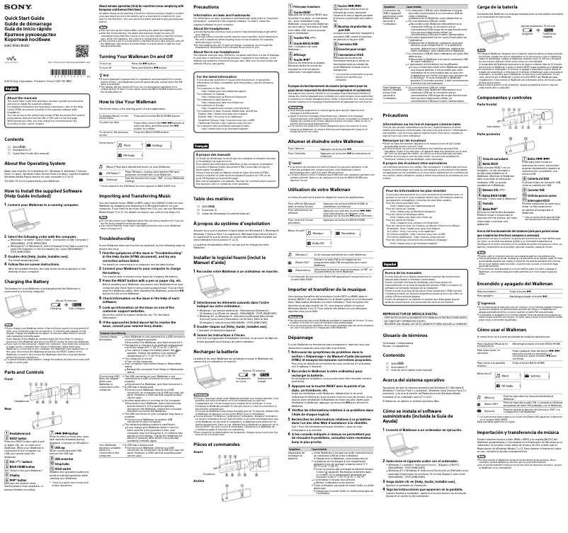 Page n°1 - Manuel utilisateur Sony NWZ-B183F