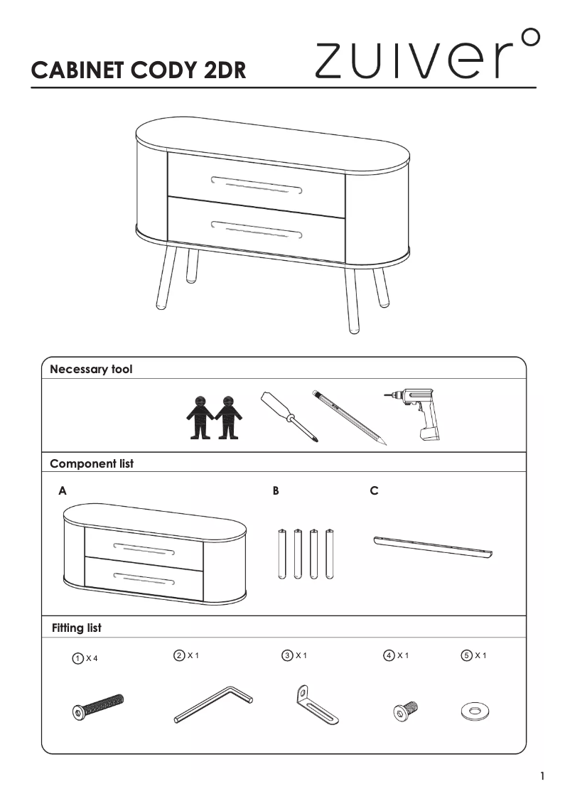 Page 1 de la notice Manuel utilisateur Zuiver Cody 2DR