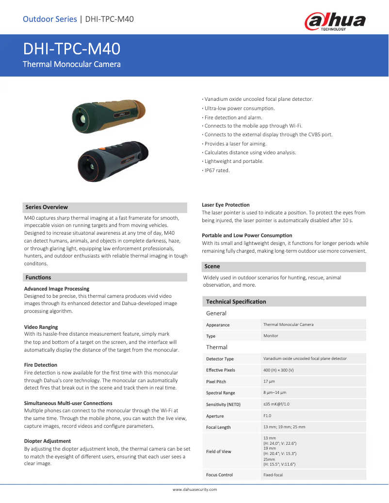 Page 1 de la notice Fiche technique Dahua Technology TPC-M40