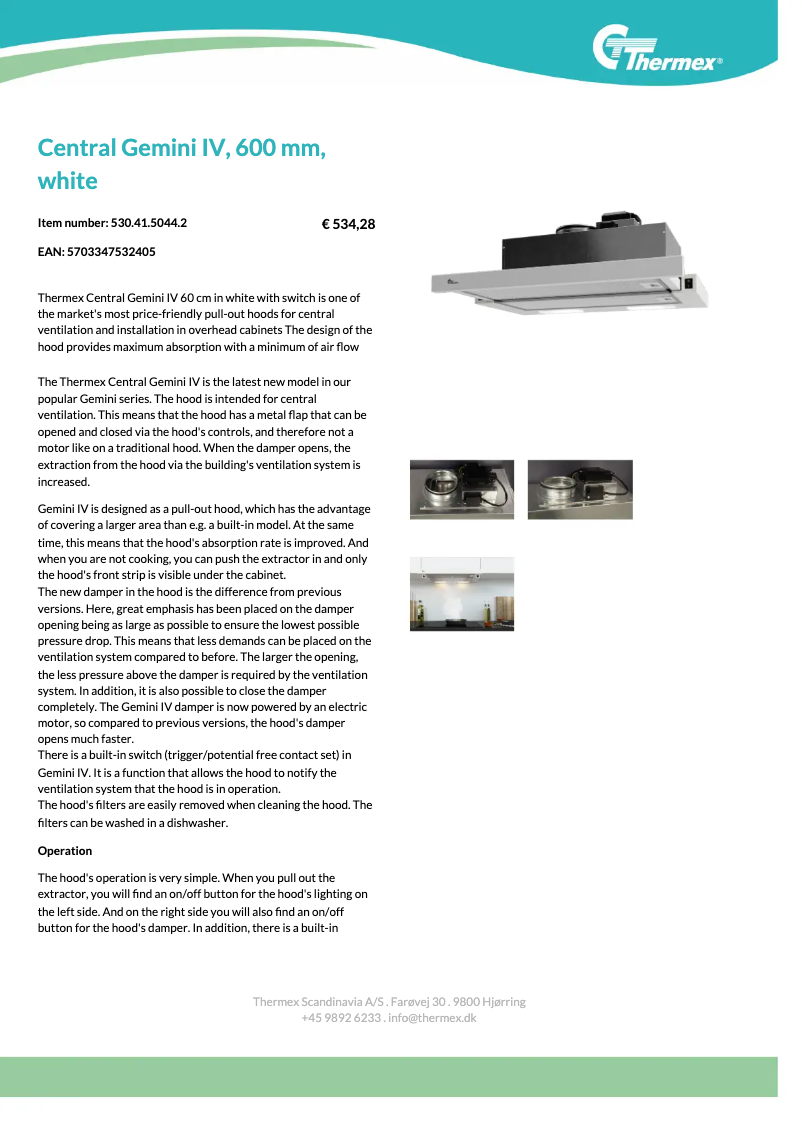 Page 1 de la notice Fiche technique Thermex Central Gemini IV