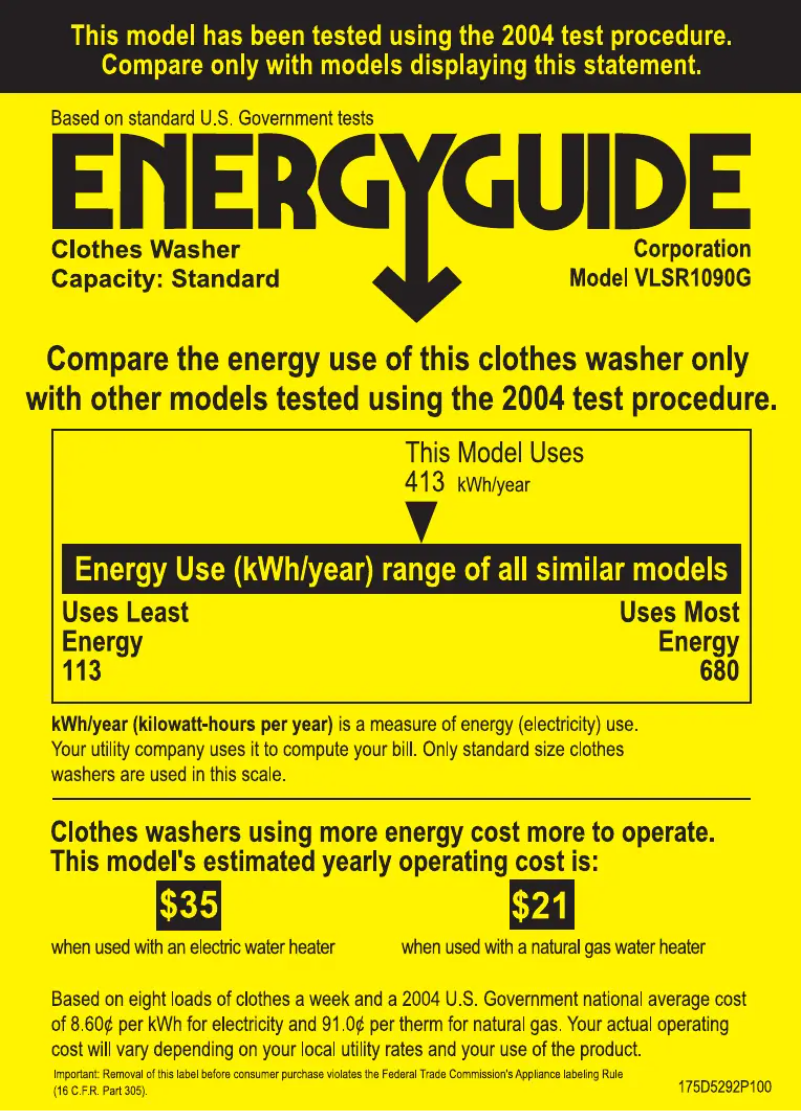 Page 1 de la notice Label énergétique Hotpoint VLSR1090GWW