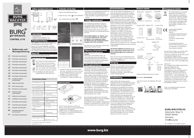 Page 1 de la notice Manuel utilisateur Burg Wächter Control 2110