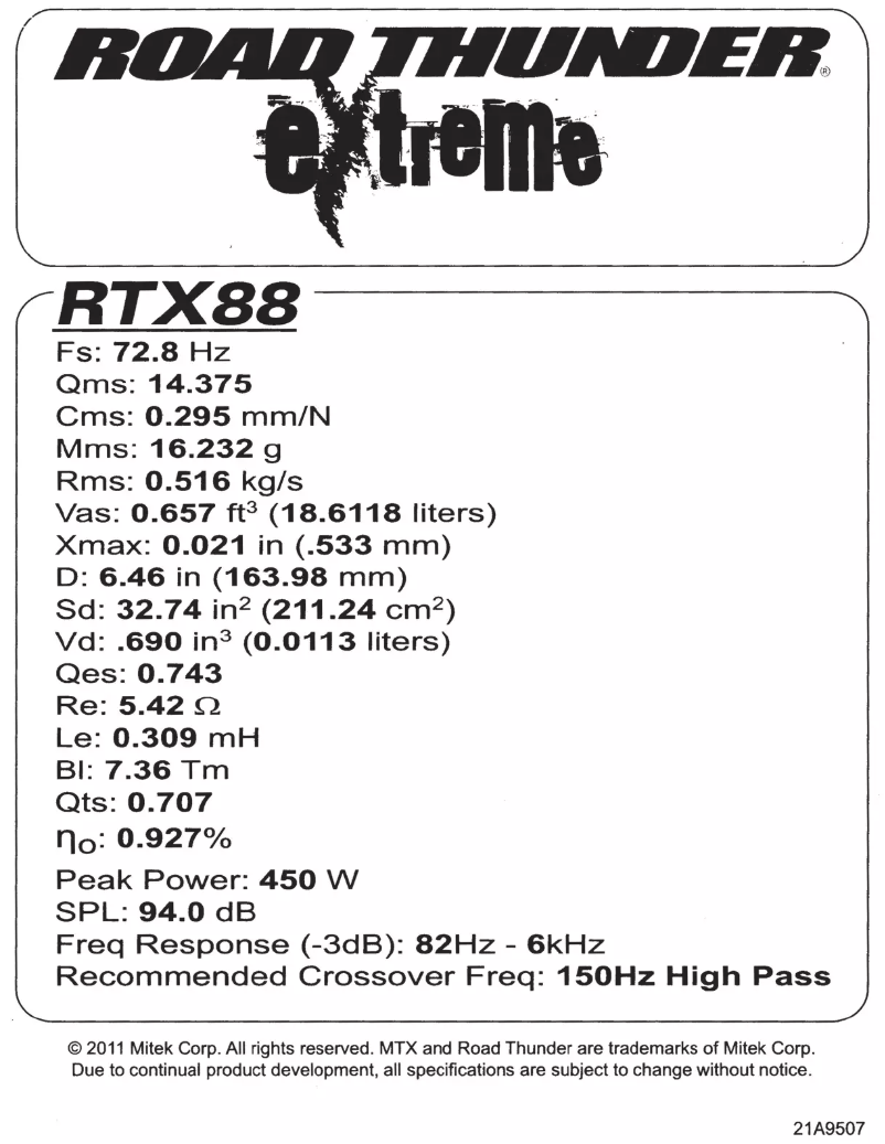 Image de la première page du manuel de l'appareil Road Thunder Extreme RTX88