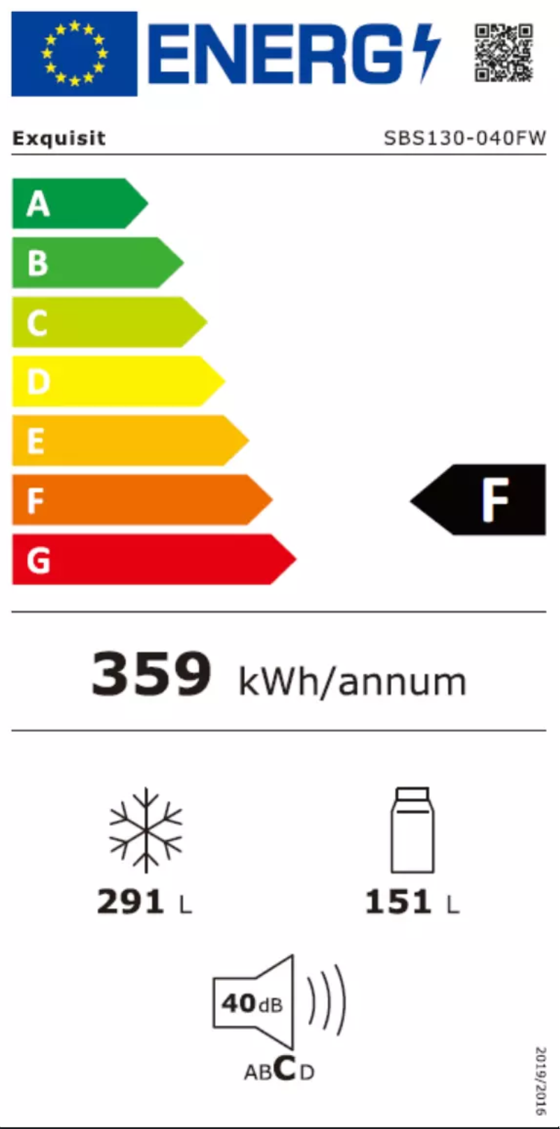 Page 1 of the manual Energy Label Exquisit SBS130-040FW