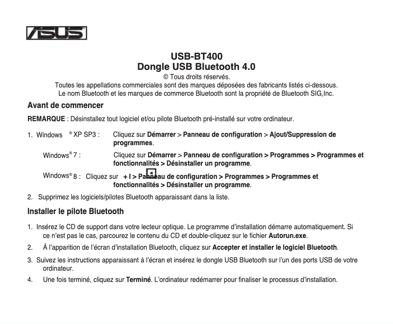 Page n°1 - Manuel utilisateur Asus USB-BT400