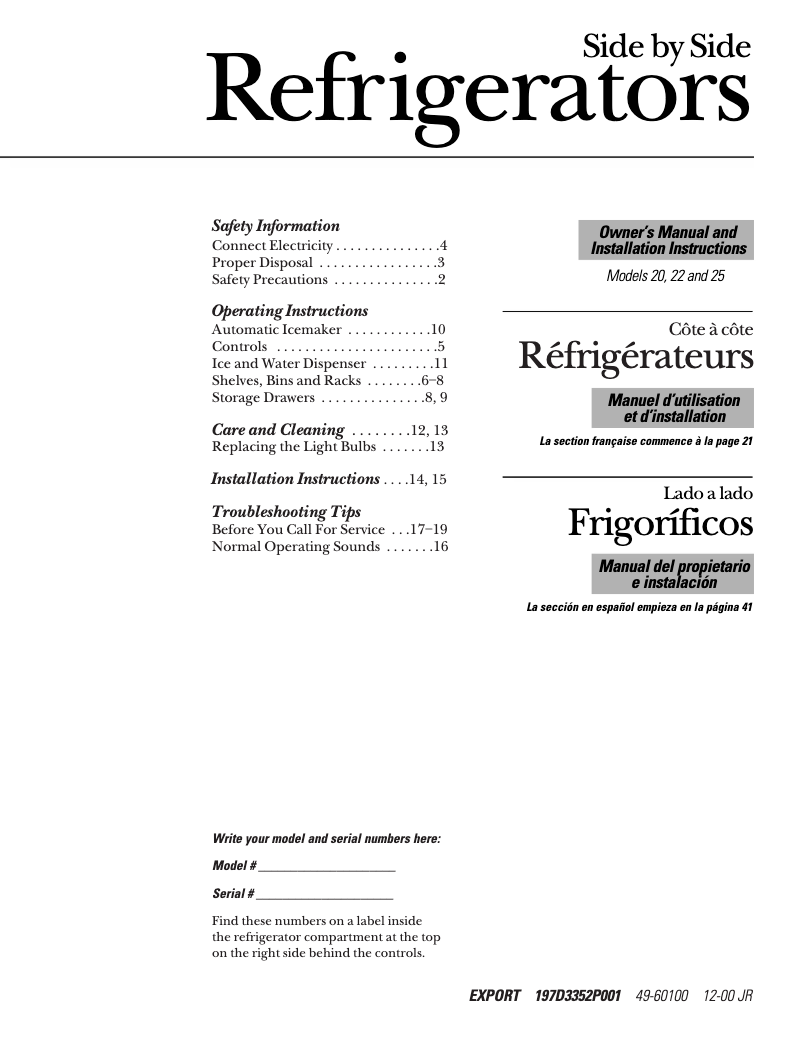 Page 1 de la notice Manuel utilisateur GE GSG22KEMFBB