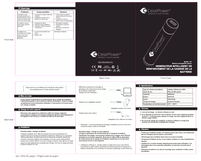 Page n°1 - Manuel utilisateur CasePower A17