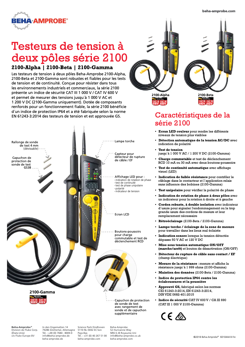 Page 1 de la notice Fiche technique Beha-Amprobe 2100-Beta