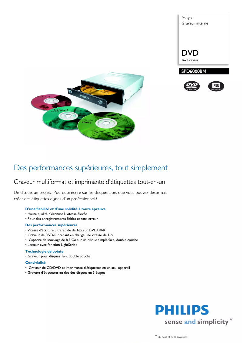 Page n°1 - Fiche technique Philips SPD6000BM