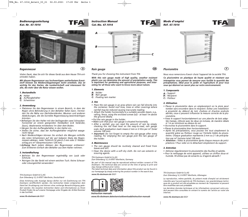 Page n°1 - Manuel utilisateur TFA 47.1014