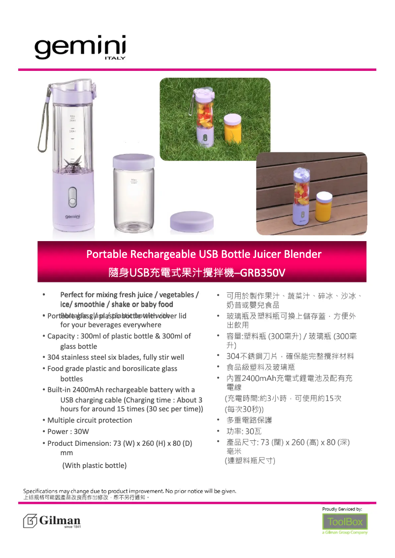 Page 1 de la notice Manuel utilisateur Gemini GRB350V