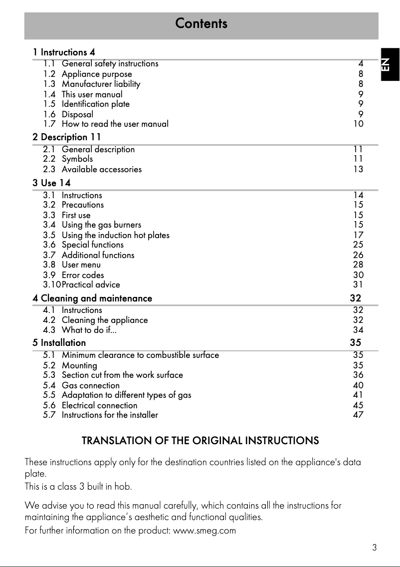 Page 1 de la notice Manuel utilisateur Smeg SAIG3953B