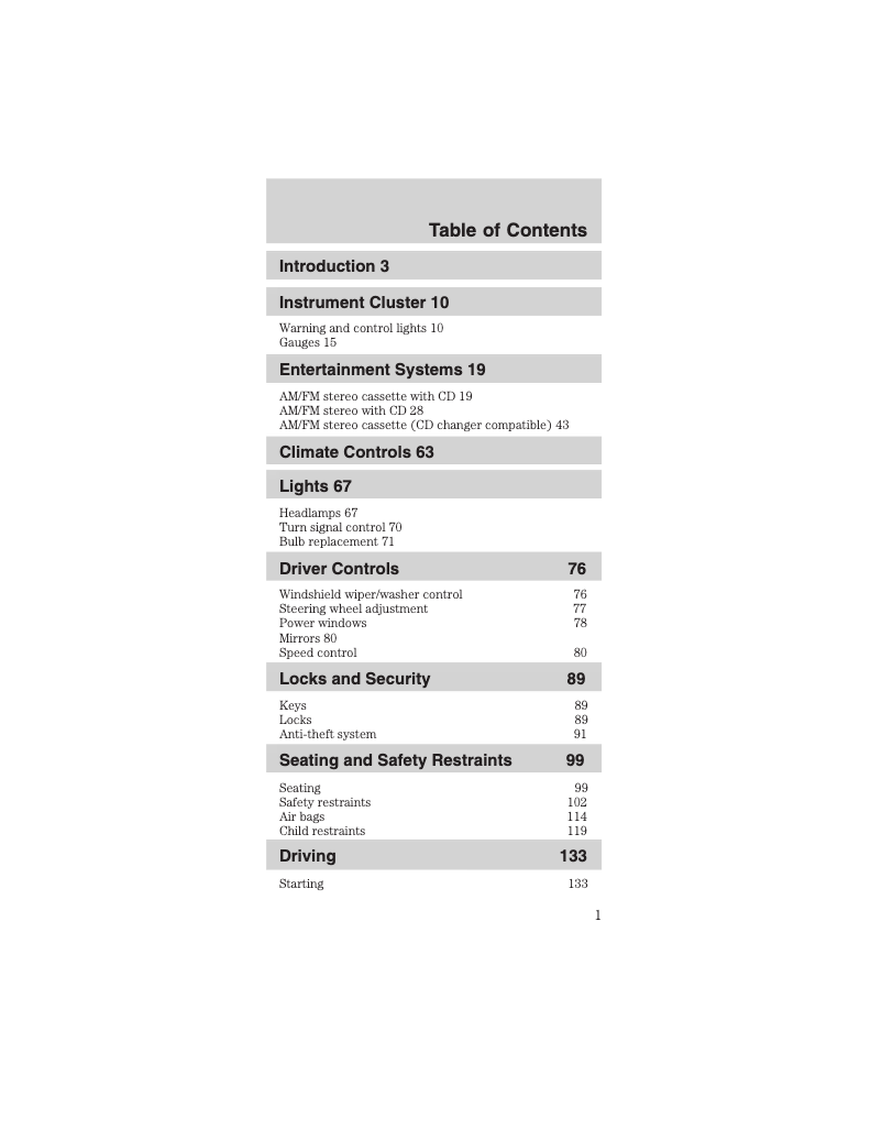 Page n°1 - Manuel utilisateur Ford Mustang (2003)