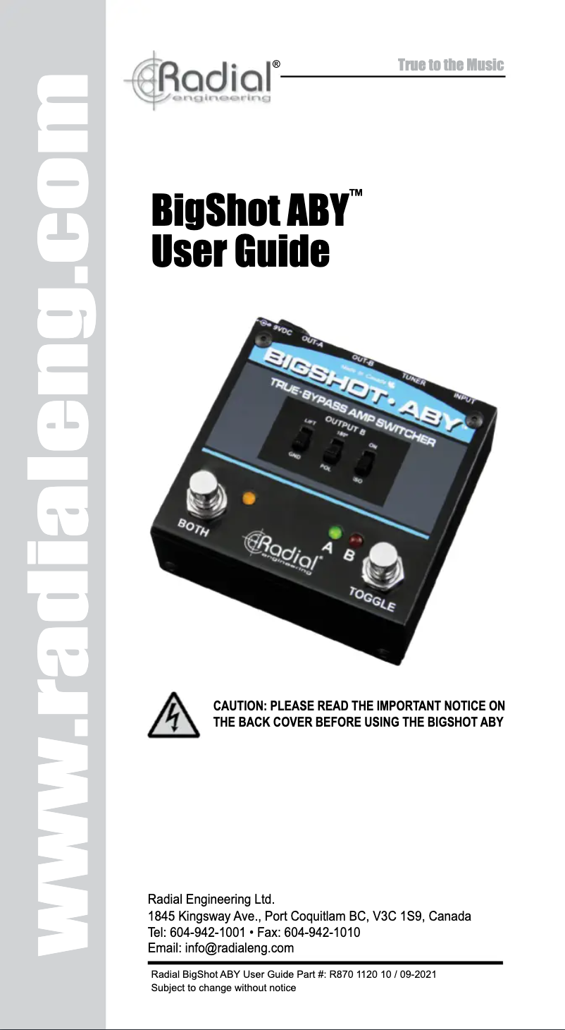 Página 1 del manual Manual de usuario Radial Engineering BigShot