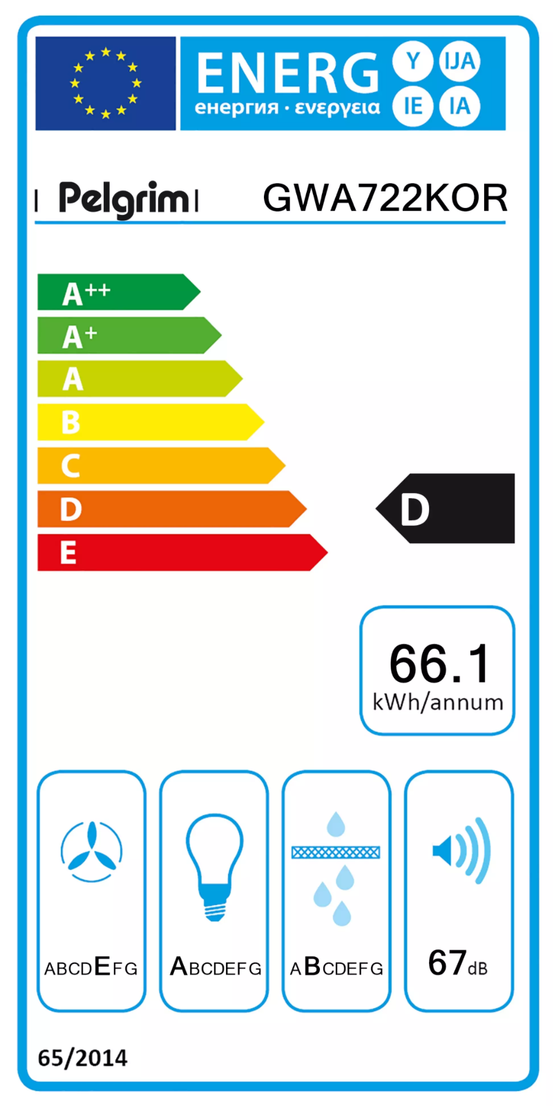 Page 1 de la notice Label énergétique Pelgrim GWA722KOR