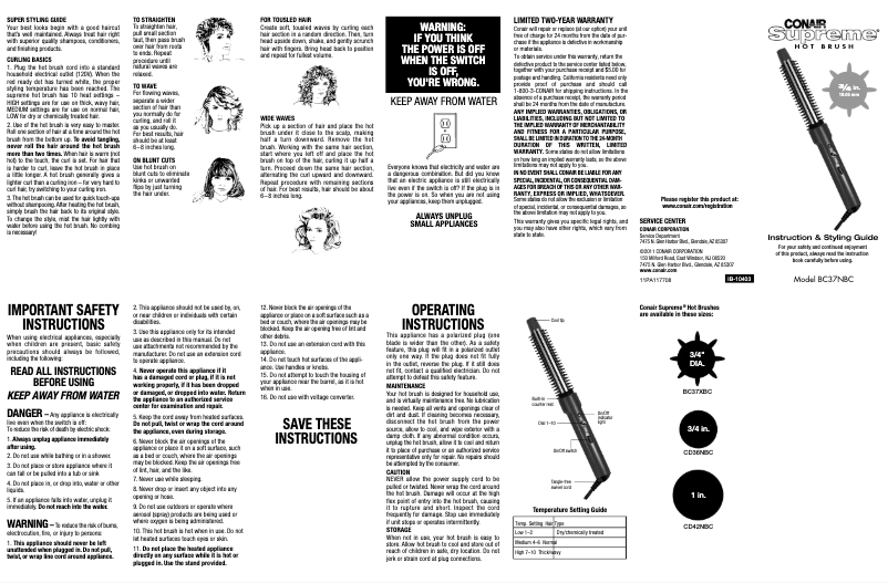Page 1 de la notice Manuel utilisateur Conair BC37N