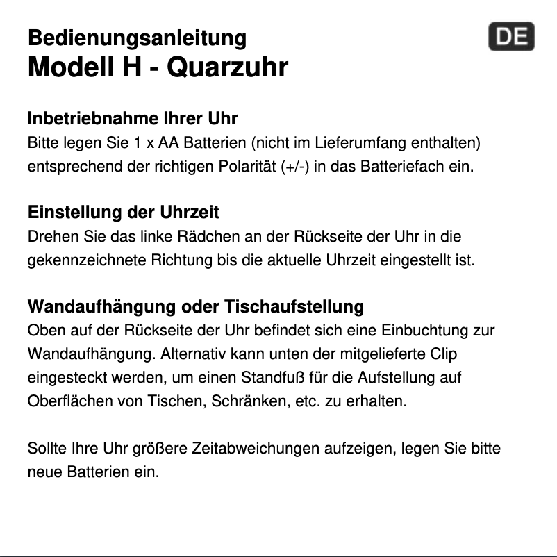 Page n°1 - Manuel utilisateur Techno Line Modell H