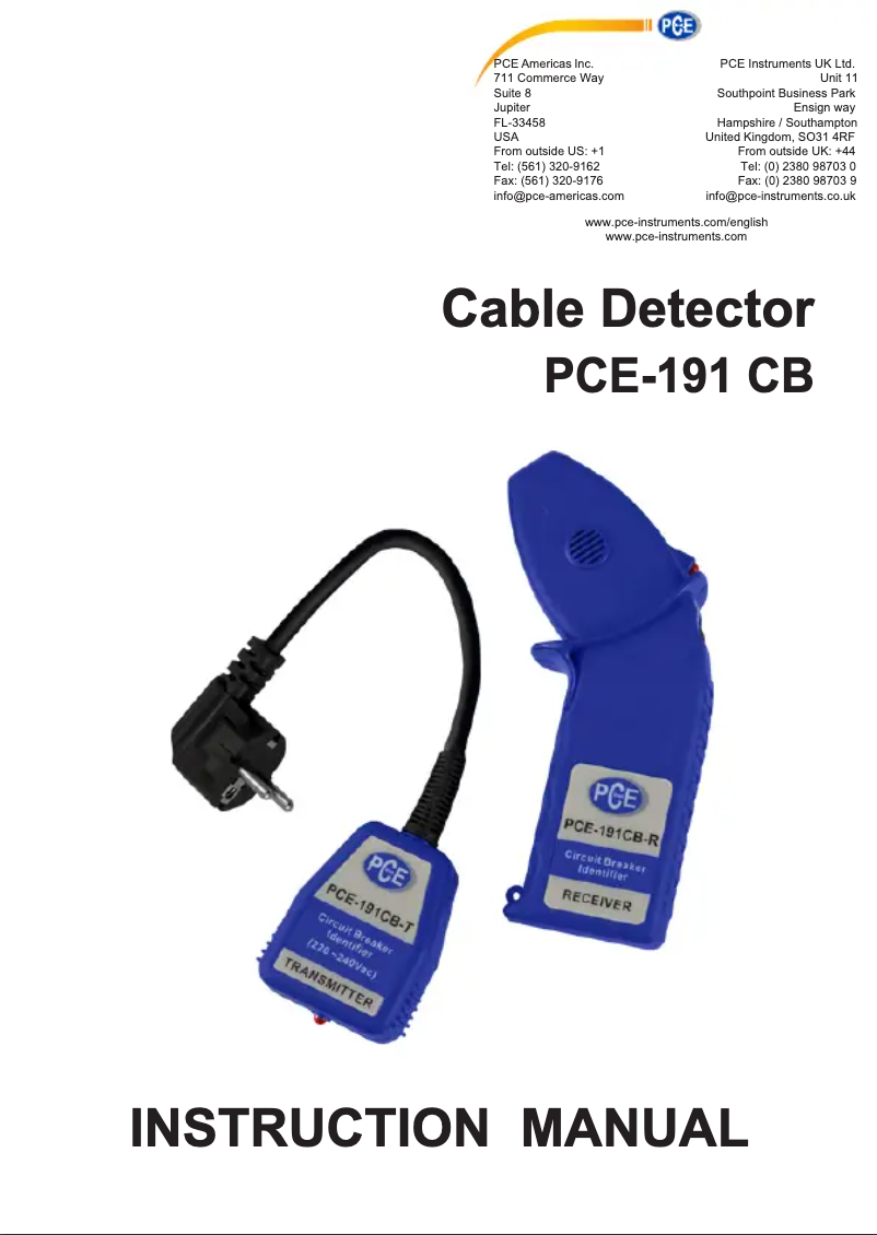 Page 1 de la notice Manuel utilisateur PCE Instruments PCE-191 CB