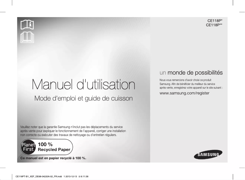 Page 1 de la notice Manuel utilisateur Samsung CE118PT