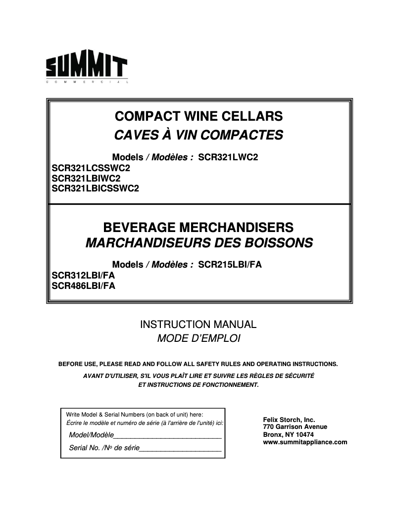 Page 1 de la notice Mode d'emploi Summit SCR312LBICSSWC2