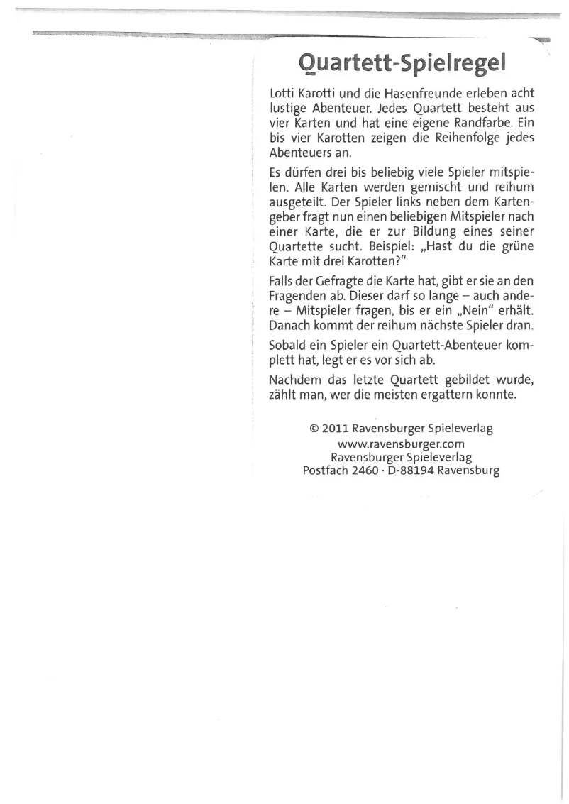 Page 1 de la notice Manuel utilisateur Ravensburger Quartett