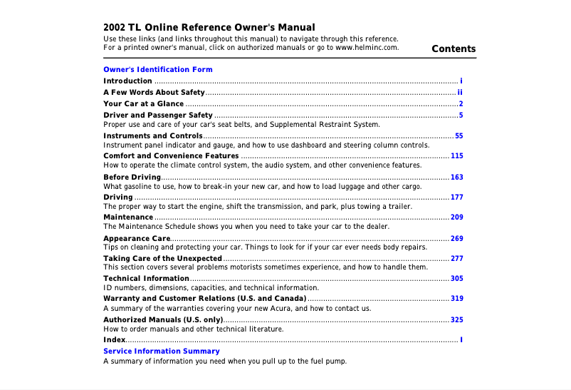 Page n°1 - Manuel utilisateur Acura TL (2002)