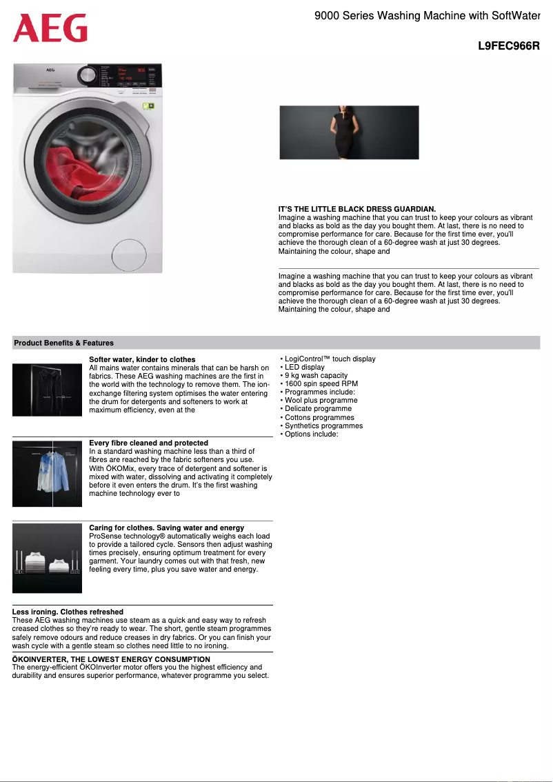 Página 1 del manual Ficha técnica AEG L9FEC966R