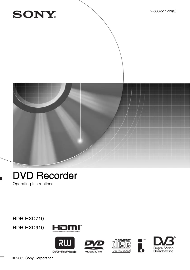 Page 1 of the manual User Manual Sony RDR-HXD910