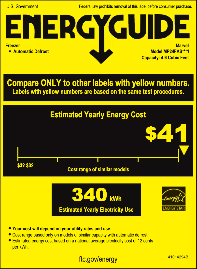Page 1 de la notice Label énergétique Marvel MP24FAS4RS