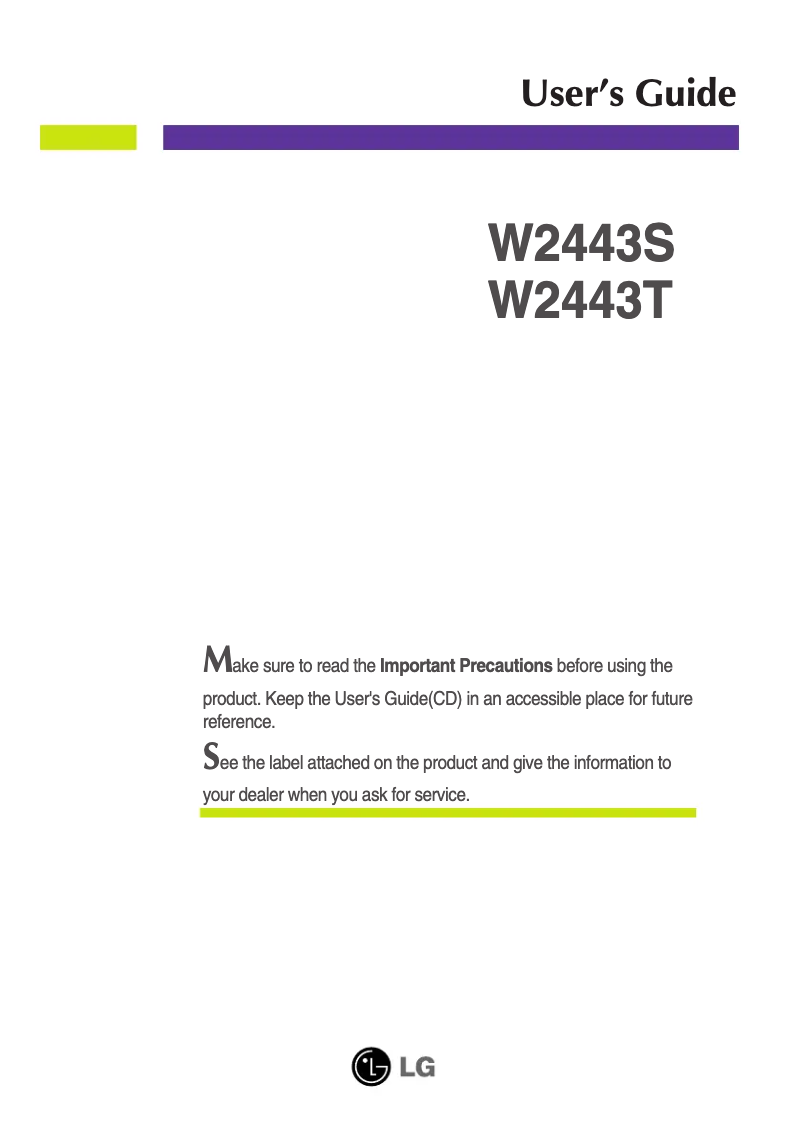 Page 1 de la notice Manuel utilisateur LG W2443S