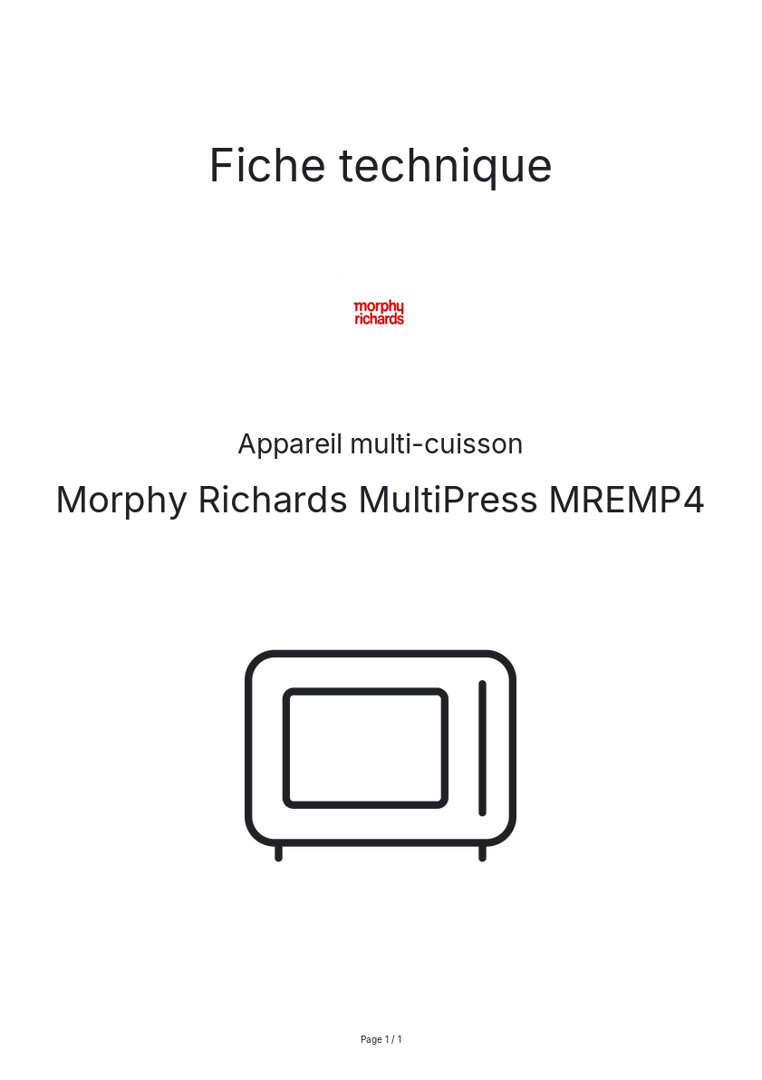 Page n°1 - Fiche technique Morphy Richards MultiPress MREMP4