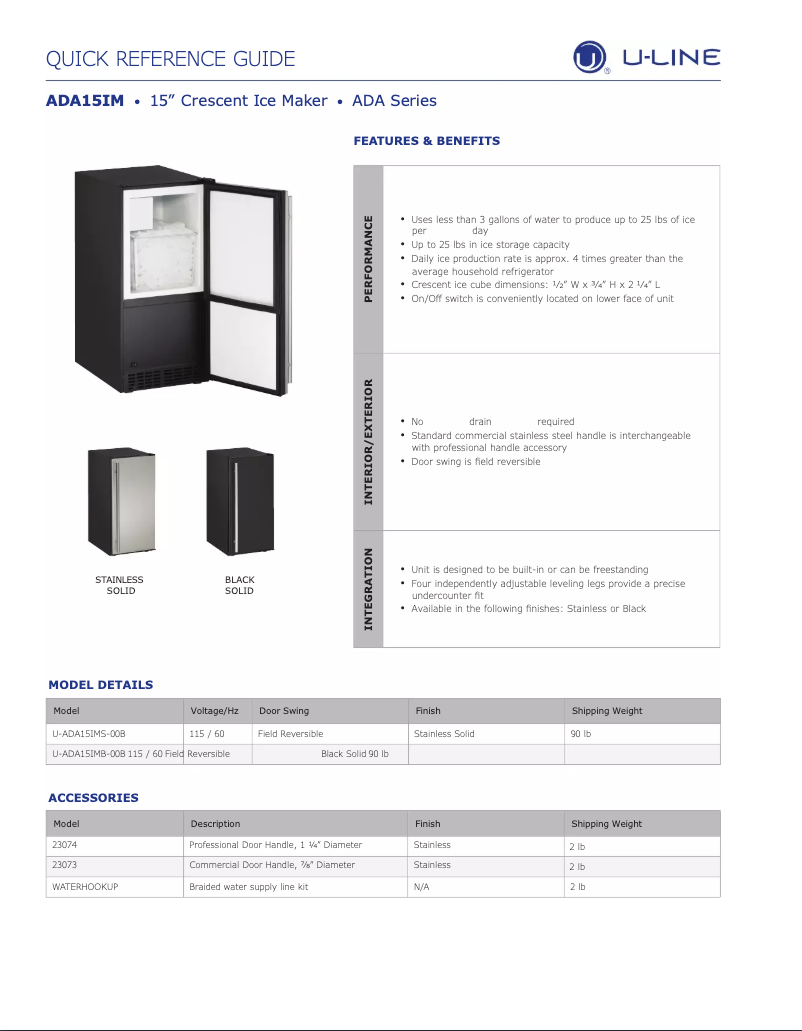 Page 1 de la notice Fiche technique U-Line U-ADA15IMS-00B