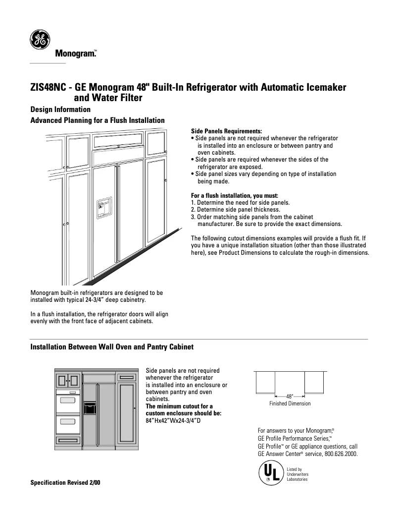 Página 1 del manual Ficha técnica GE ZIS48NC
