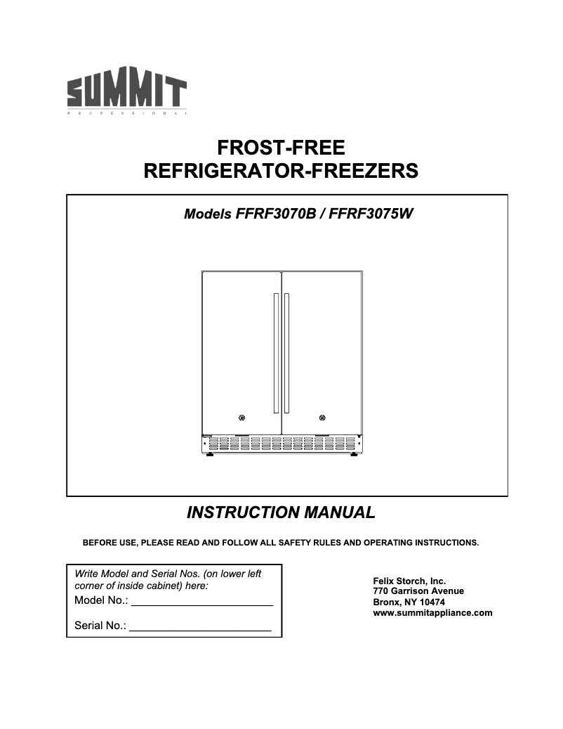 Page 1 de la notice Guide d'installation Summit FFRF3070B