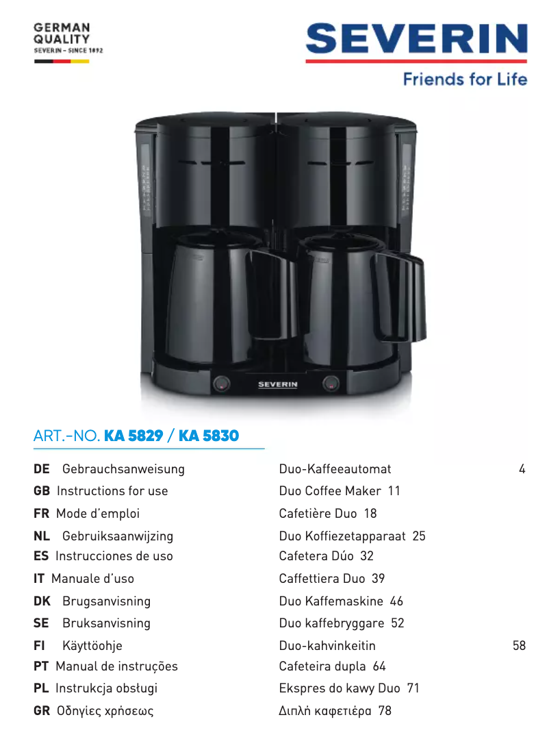 Image de la première page du manuel de l'appareil KA 5829