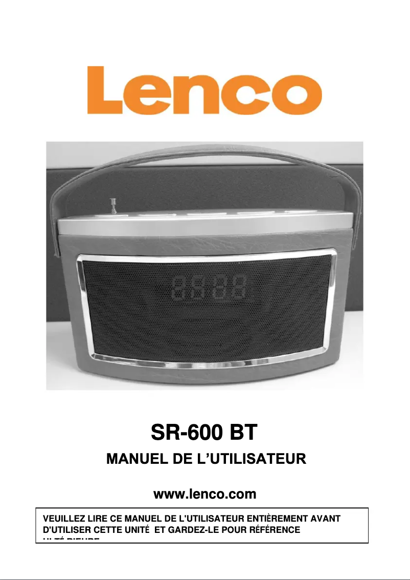 Image de la première page du manuel de l'appareil SR-600 BT