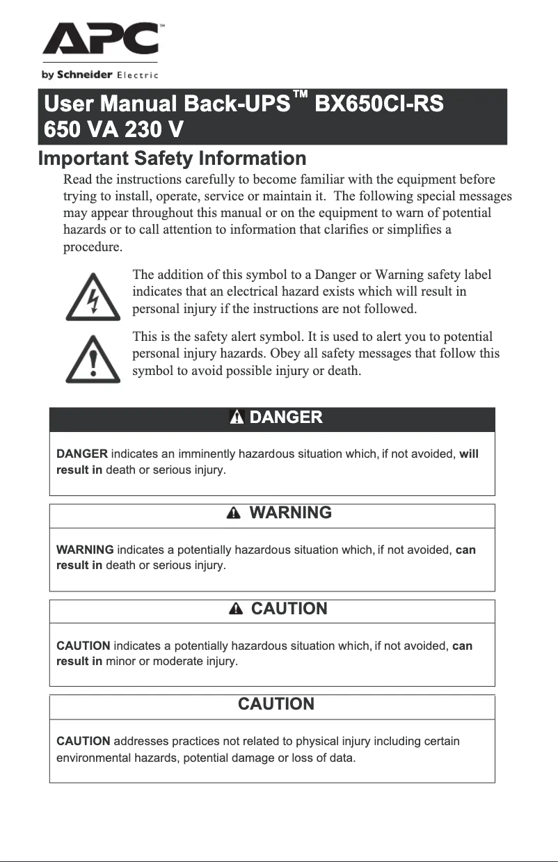 Page 1 de la notice Manuel utilisateur APC Back-UPS 650