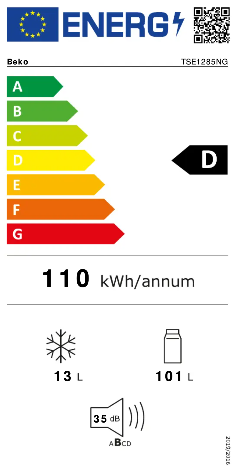 Page 1 de la notice Label énergétique Beko TSE1285NG