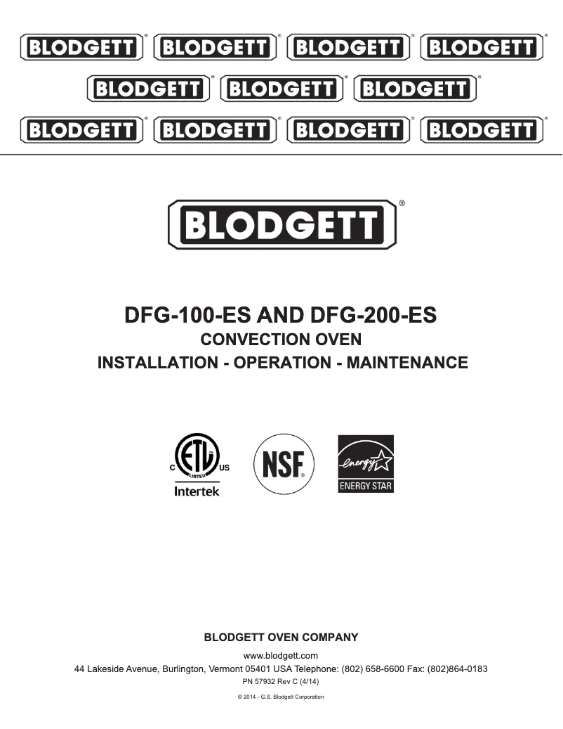 Page n°1 - Manuel utilisateur Blodgett Premium DFG-100-ES