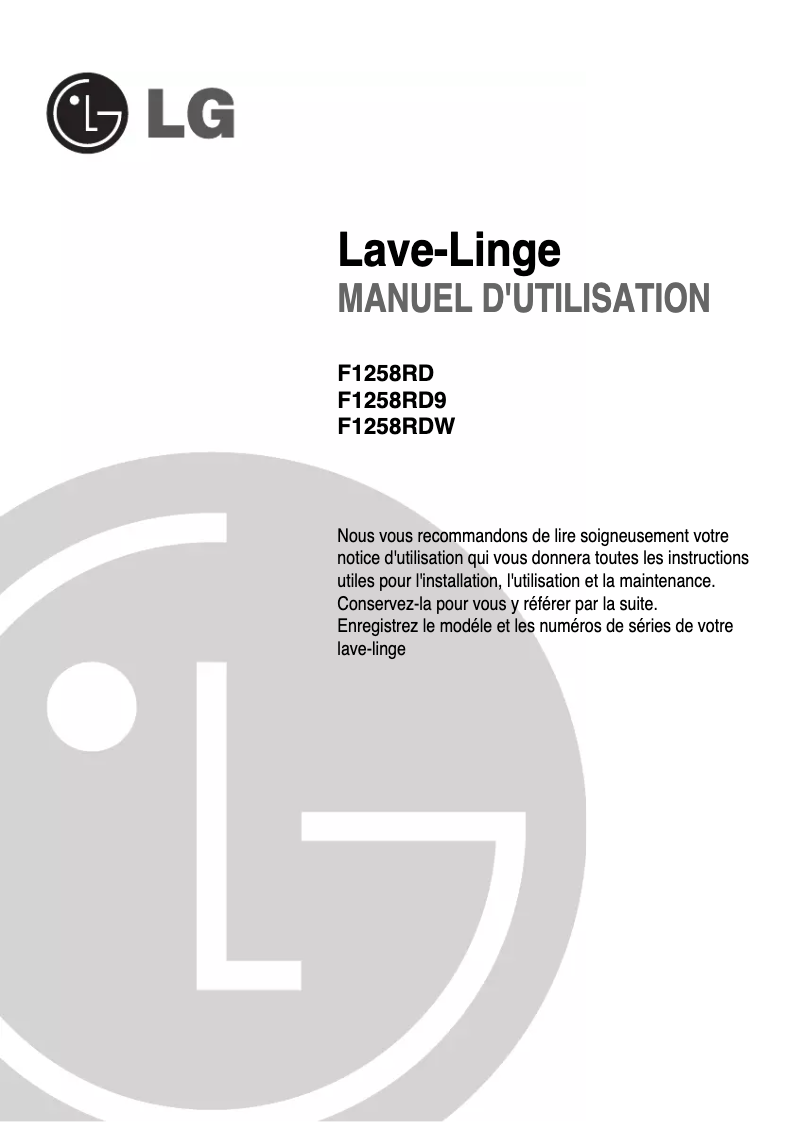 Page 1 de la notice Manuel utilisateur LG F1258RD9