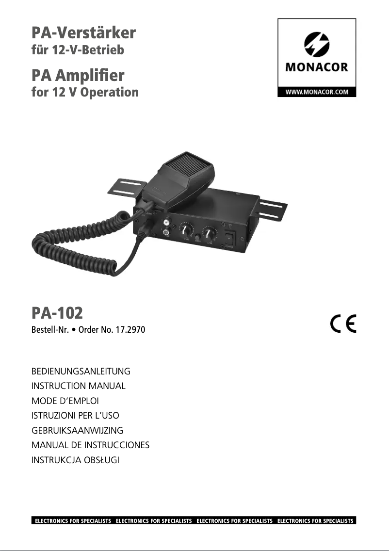 Page n°1 - Manuel utilisateur Monacor PA-102