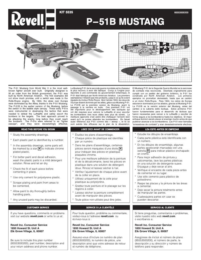Image de la première page du manuel de l'appareil P-51 B Mustang