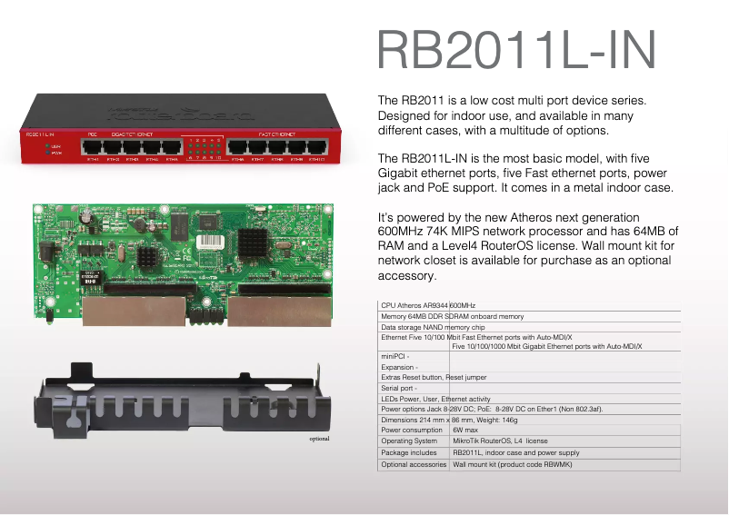 Page n°1 - Manuel utilisateur Mikrotik RB2011L-IN