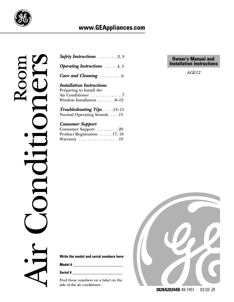 Image de la première page du manuel de l'appareil A12DB