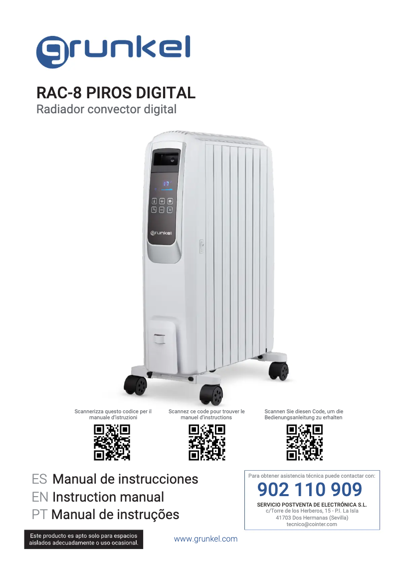Image de la première page du manuel de l'appareil RAC-8 PIROS DIGITAL
