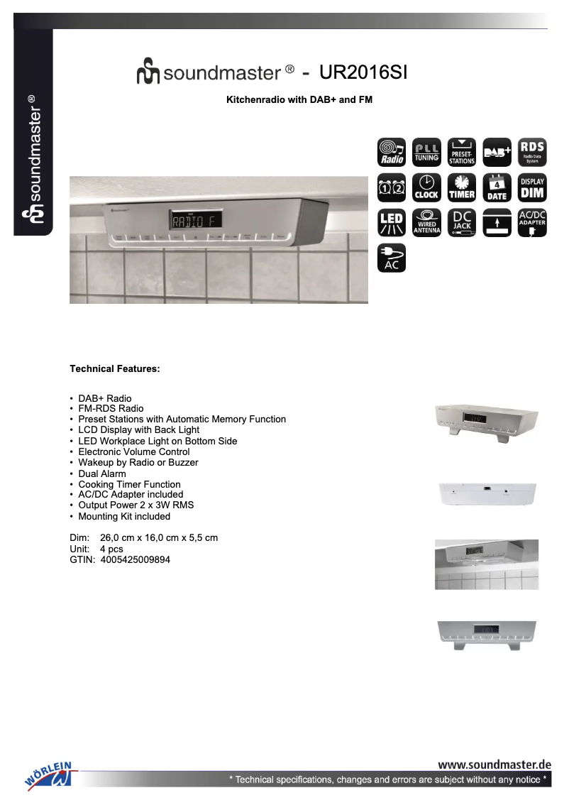 Page n°1 - Fiche technique Soundmaster UR2016