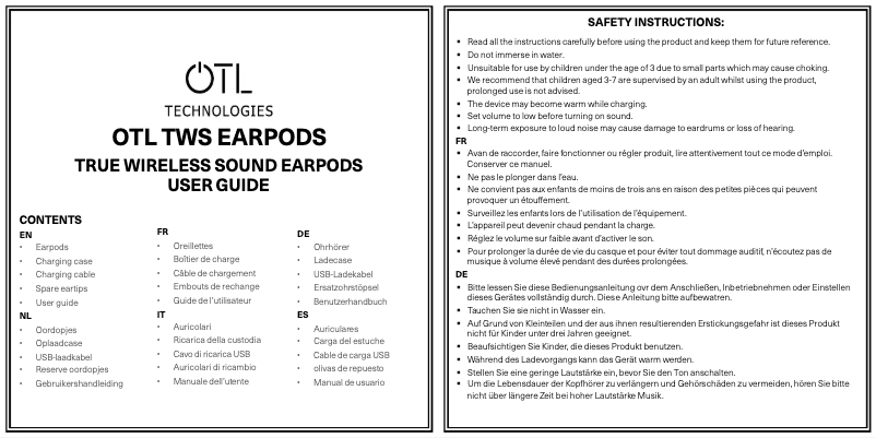 Page 1 de la notice Manuel utilisateur OTL Technologies HK0856
