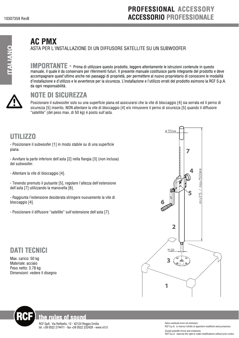 Page 1 de la notice Manuel utilisateur RCF AC PMX
